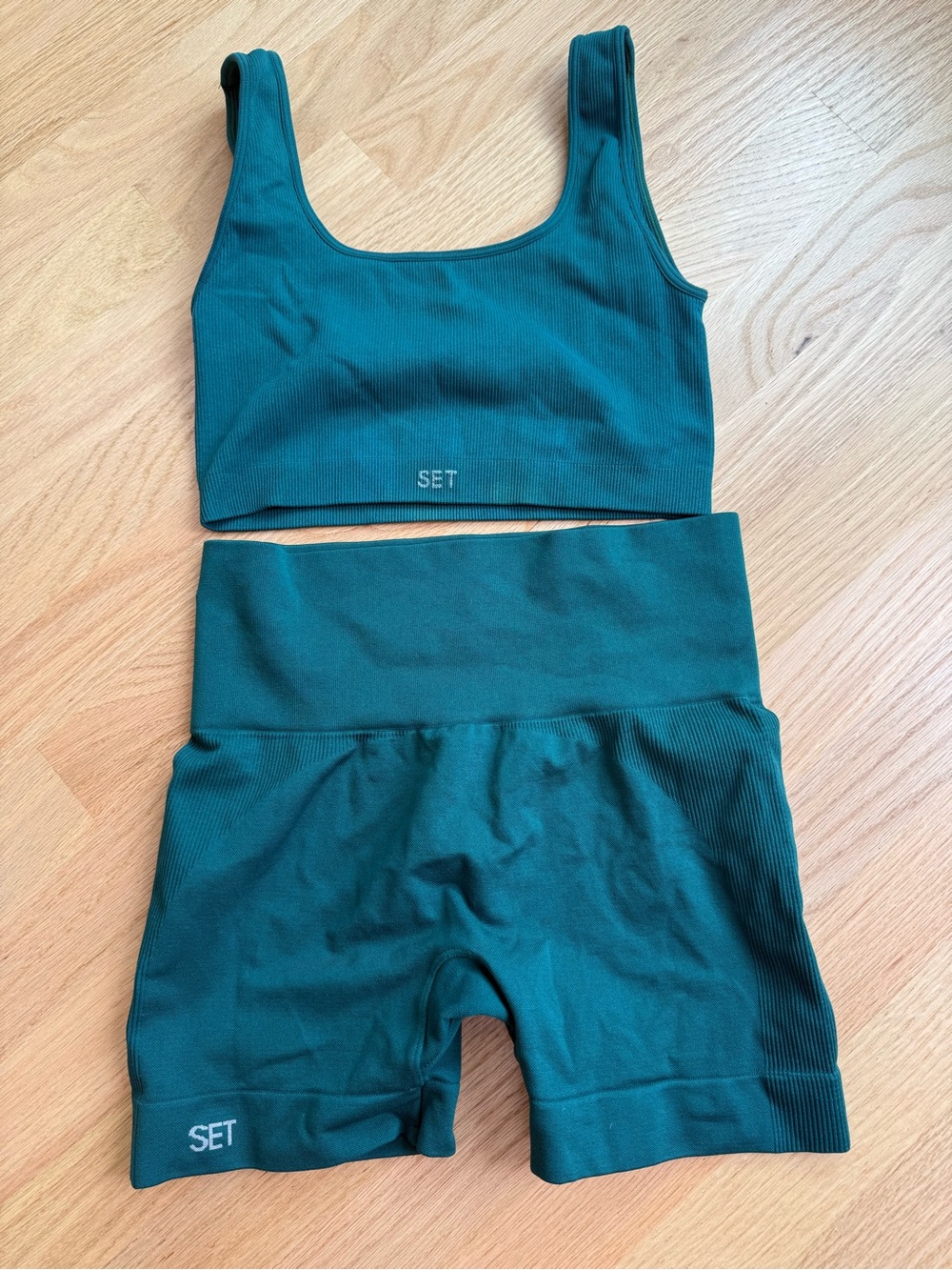 SET Active Teal Ribbed Sports Bra and High-Waist Shorts Set